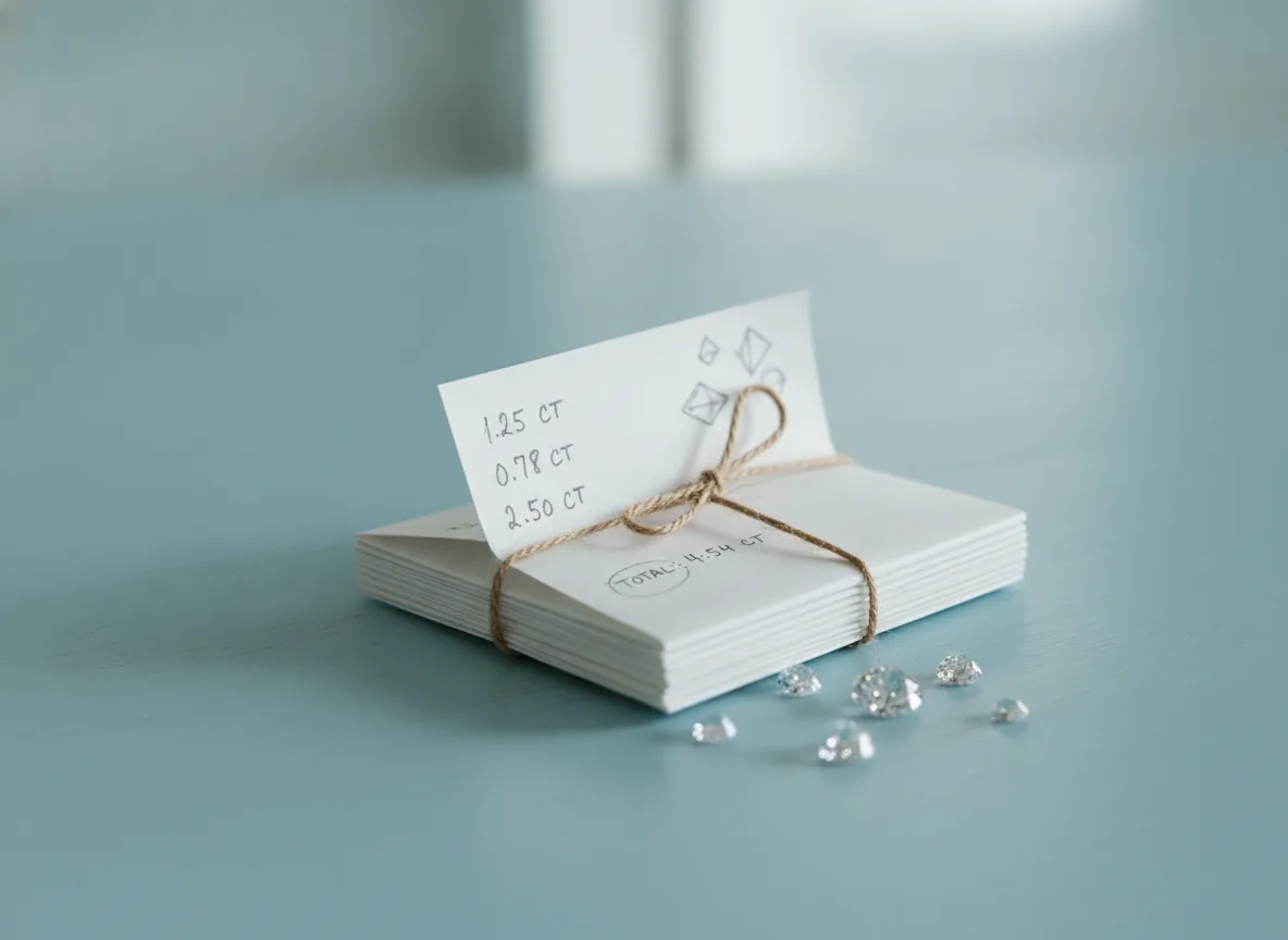 Diamond parcel papers, certificates and stone envelopes on the sorting desk